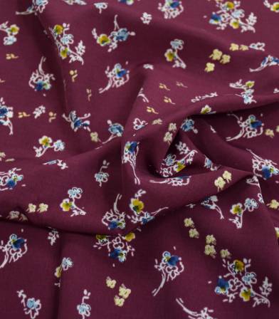 Tissu polyester - fleurettes shinny - Aubergine Tissu polyester - fleurettes shinny - Aubergine