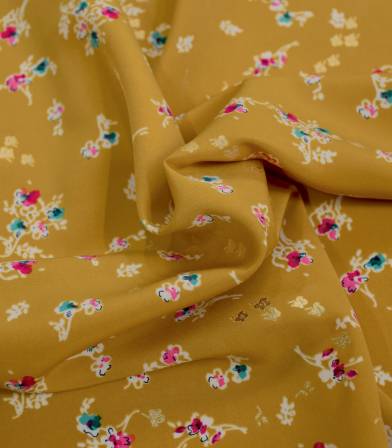 Tissu polyester - fleurettes shinny - Moutarde