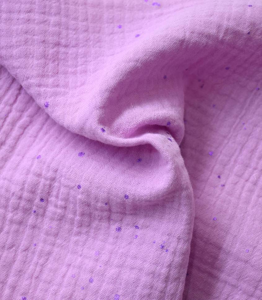 Tissu double gaze - Hot foil lilac