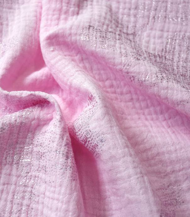 Tissu double gaze - Hot foil candy pink