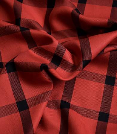 Tissu twill viscose - carreaux Red Tissu twill viscose - carreaux Red