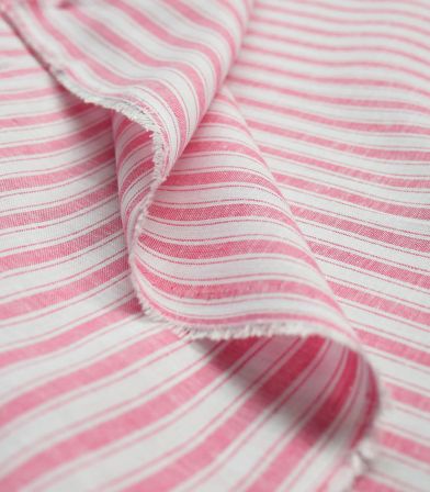 Tissu lin coton double rayures - rouge Tissu lin coton double rayures - rouge