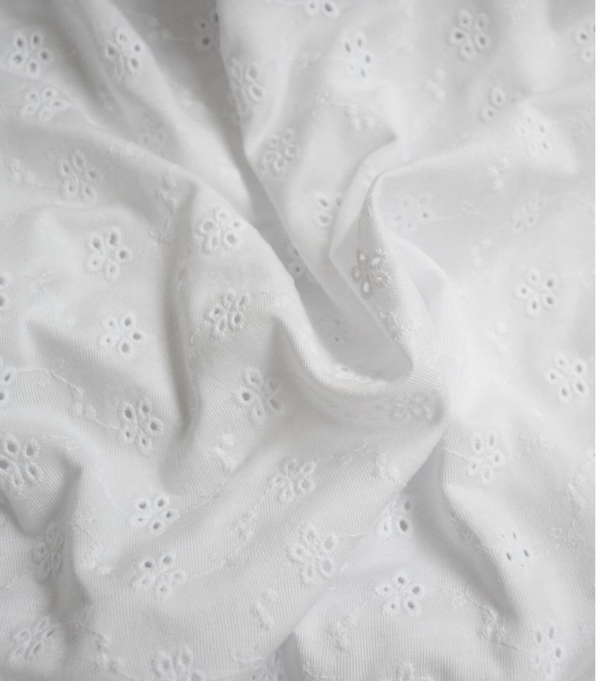 Tissu jersey viscose brodé - Guirlande de fleurs - blanc