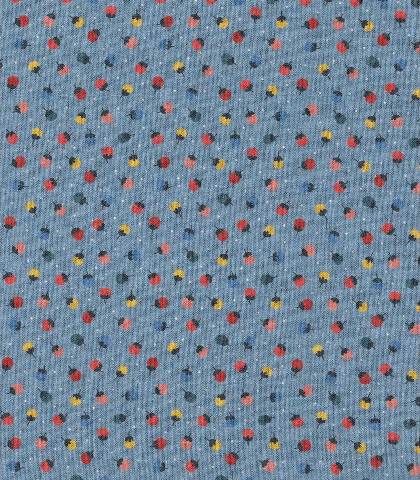 Tissu popeline coton - Boutons de fleurs - Bleu