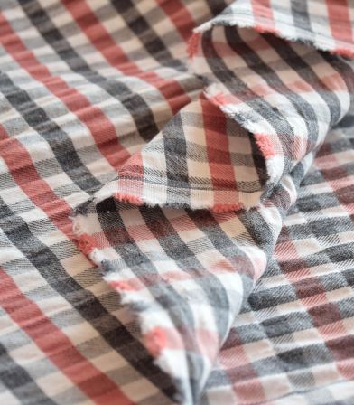 Tissu coton gauffré - carreaux Guimauve Tissu coton gauffré - carreaux Guimauve