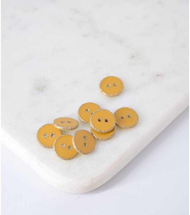 Lot De 10 Boutons Vintage Couleur Moutarde Et Doré - Diamètre 2,2 Cm, Référence 1696