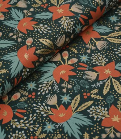 Tissu coton - Poinsettia - Evergreen Metallic Fabric Tissu coton - Poinsettia - Evergreen Metallic Fabric