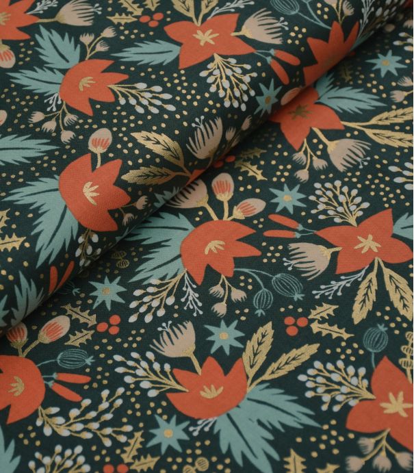 Tissu coton - Poinsettia - Evergreen Metallic Fabric