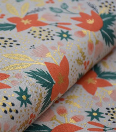Tissu Canvas Poinsettia - Natural Unbleached Canvas Metallic Tissu Canvas Poinsettia - Natural Unbleached Canvas Metallic