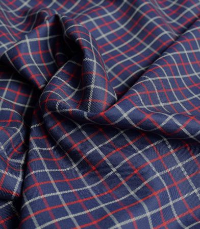 Tissu lainage fin carreaux - Navy Red Tissu lainage fin carreaux - Navy Red