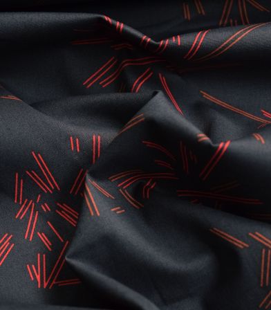 Tissu coton - Rika noir rouge Tissu coton - Rika noir rouge
