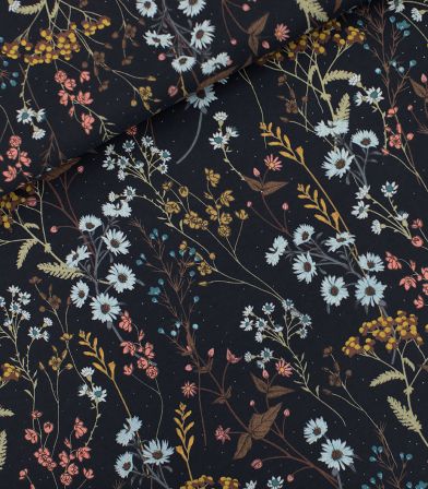 Tissu French Terry Dried Flowers - Graphite blue