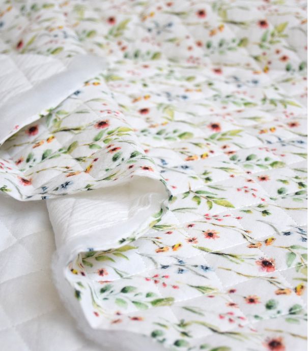 Tissu Double gaze matelassée imprimée - Green flowers Tissu Double gaze matelassée imprimée - Green flowers