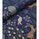 Tissu Canvas - Menagerie - Navy Unbleached Canvas Metallic