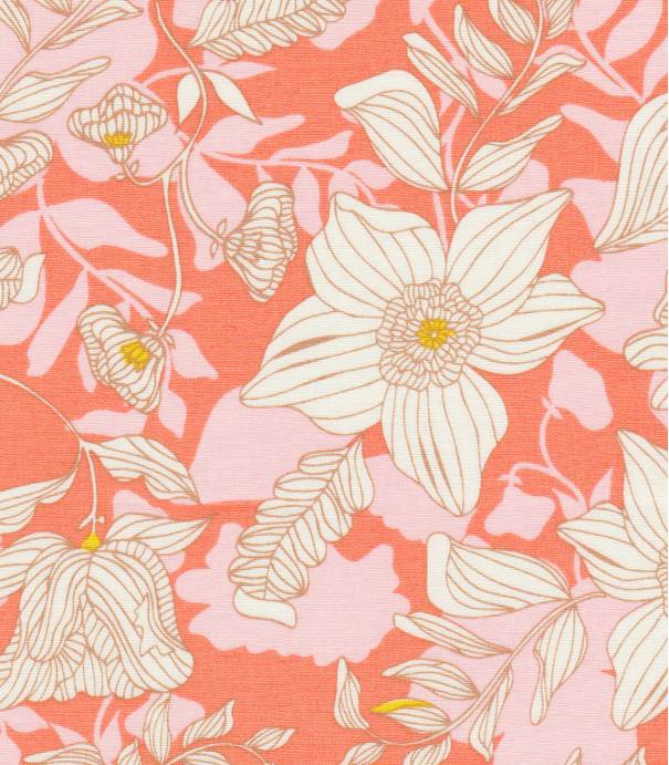 Tissu Coton Jersey Motif Floral Fleurs Sable Beige Rose Rouge Coloré Vêtements Tissu
