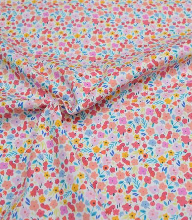Tissu Popeline Coton - Happy friends flower Tissu Popeline Coton - Happy friends flower