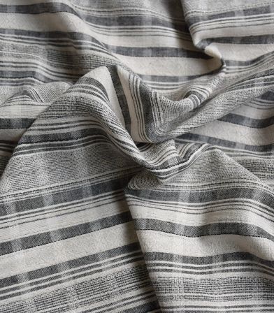Tissu coton lin rayures - Pigma beige noir Tissu coton lin rayures - Pigma beige noir