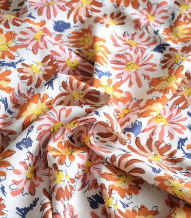 Tissu lin viscose - Flore Ambre Tissu lin viscose - Flore Ambre