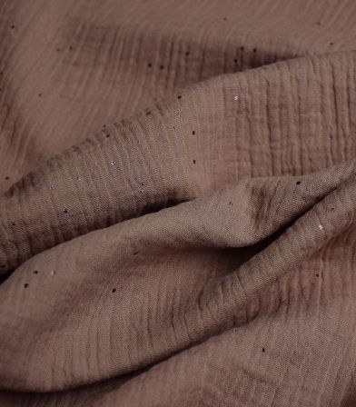 Tissu double gaze - Hot foil Sakura Chesnut Tissu double gaze - Hot foil Sakura Chesnut