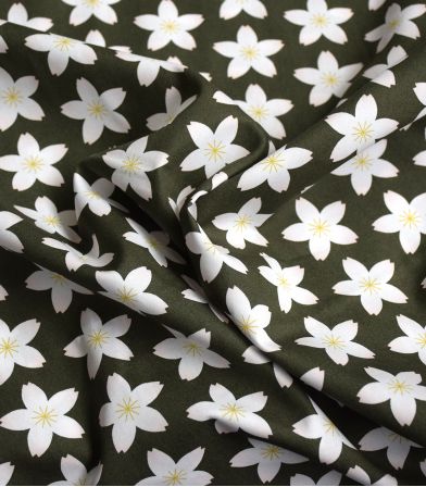 Popeline de coton Cherry blossom - Olive Popeline de coton Cherry blossom - Olive