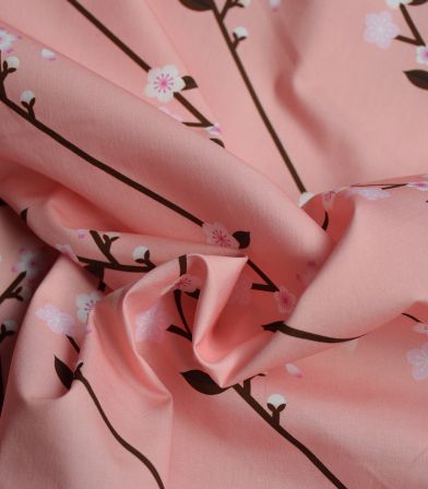 Popeline de coton Sakura branches - Peach Popeline de coton Sakura branches - Peach