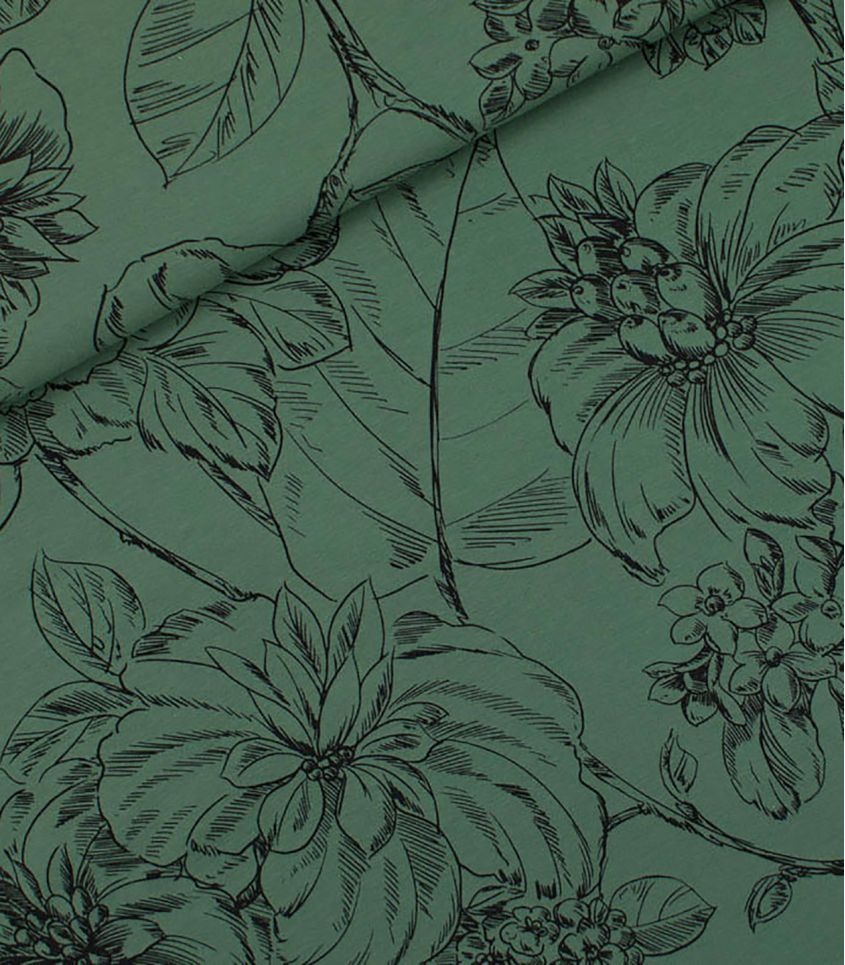 Tissu French terry - Wild Roses - Duck green