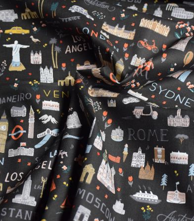 Tissu coton - Bon Voyage - World Traveler - Black Tissu coton - Bon Voyage - World Traveler - Black