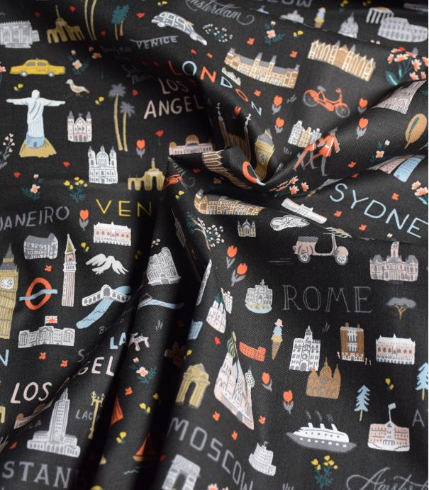 Tissu coton - Bon Voyage - World Traveler - Black