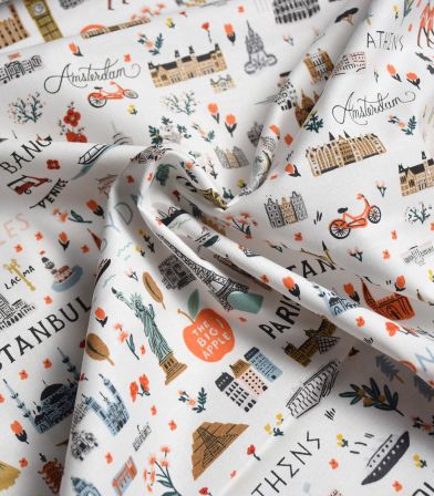 Tissu coton - Bon Voyage - World Traveler - White Tissu coton - Bon Voyage - World Traveler - White