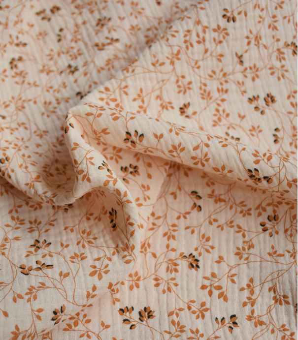 Double gaze imprimée Twigs - Ambre Double gaze imprimée Twigs - Ambre