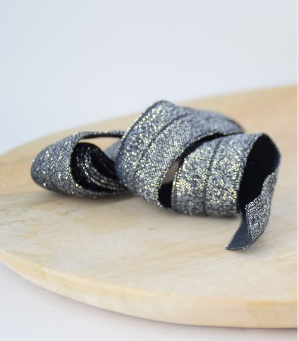 Biais élastique lurex argent - noir Biais élastique lurex argent - noir