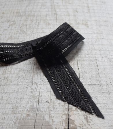 Ruban dentelle double broderie noire - 30mm