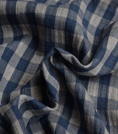 Tissu Mousseline Vichy double face - Sand & Blue Tissu Mousseline Vichy double face - Sand & Blue
