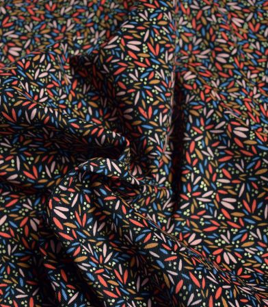 Tissu velours milleraies Windy petals shiny - Black Tissu velours milleraies Windy petals shiny - Black