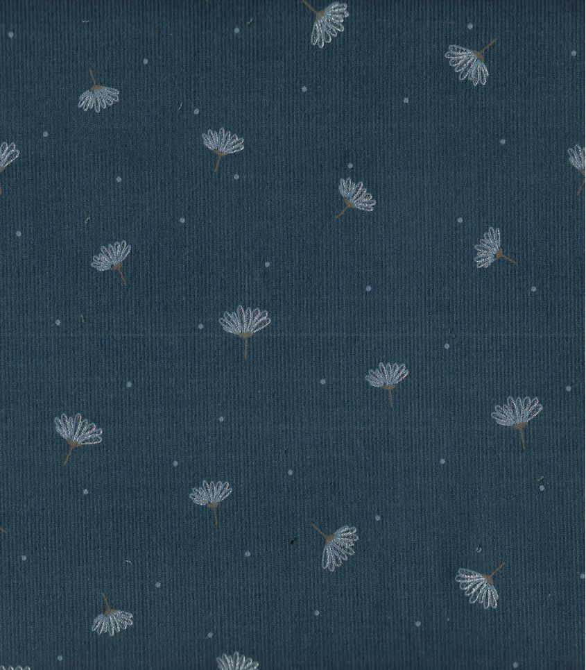 Tissu velours milleraies Shiny daisy - Blue jean