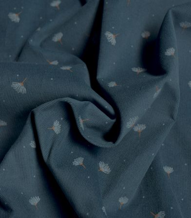 Tissu velours milleraies Shiny daisy - Blue jean Tissu velours milleraies Shiny daisy - Blue jean