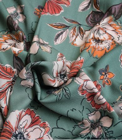 Tissu twill Green Peonies Tissu twill Green Peonies