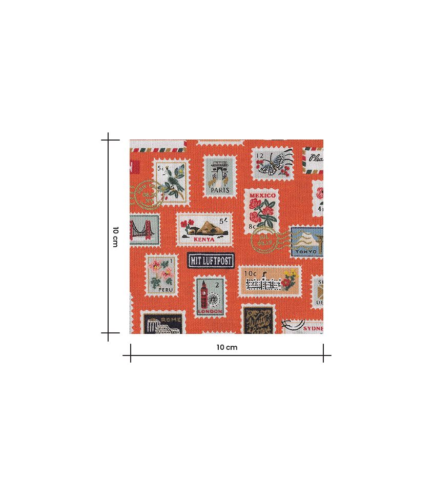 Tissu coton - Bon Voyage - Postage Stamps - Rouge Metallic