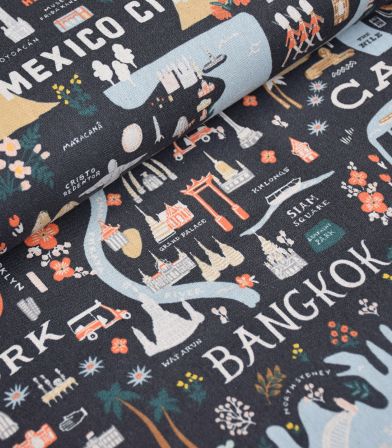 Tissu Canvas - Bon Voyage - City Guide - Black Canvas Tissu Canvas - Bon Voyage - City Guide - Black Canvas