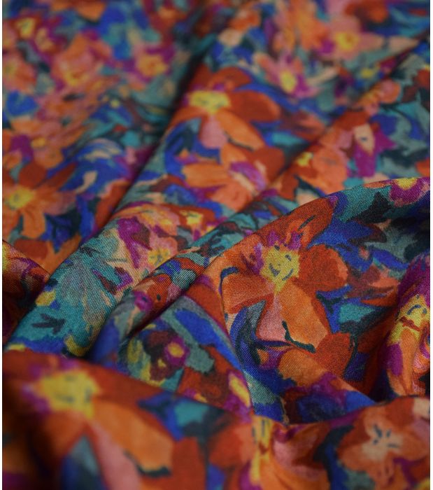 Soimoi Tissu Satiné Lourd Vert Imprimé Floral Artistique Couture Tissu