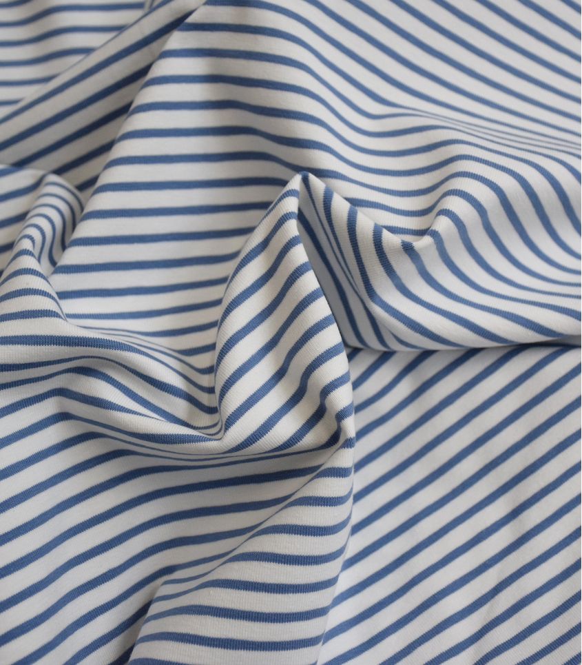 Tissu jersey marinière - Bleu jean