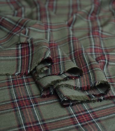 Tissu viscose Checks Dublin - Kaki Tissu viscose Checks Dublin - Kaki