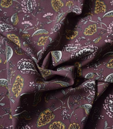 Tissu velours milleraies Fleurette indiennes - Prune