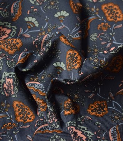 Tissu velours milleraies Fleurette indiennes - Gris bleuté Tissu velours milleraies Fleurette indiennes - Gris bleuté