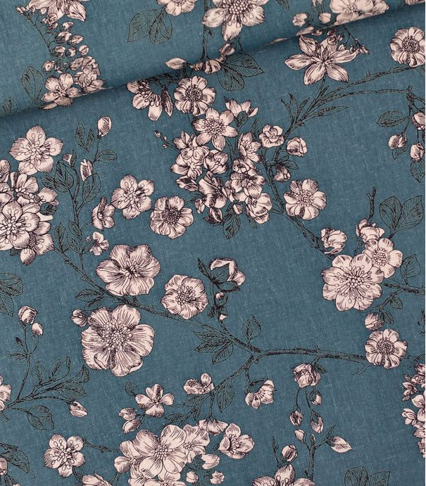 Tissu Lin viscose Cherry blossom - Atlantic blue
