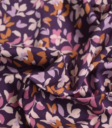Tissu viscose élasthanne - Paint flowers purple