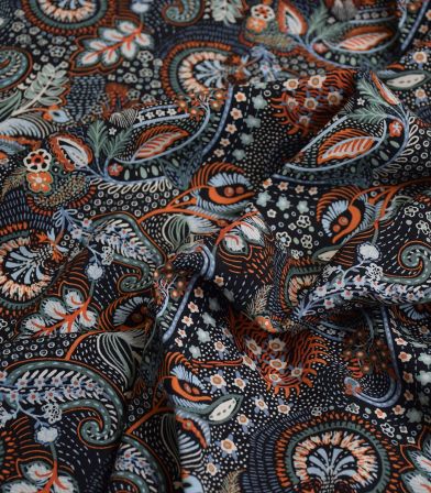 Tissu viscose Indie palm - Noir Tissu viscose Indie palm - Noir