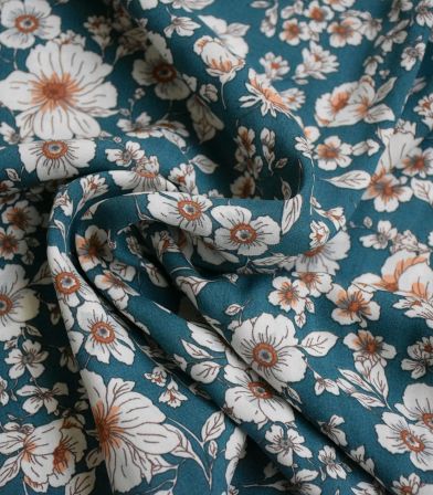 Tissu viscose Renoncule - bleu canard Tissu viscose Renoncule - bleu canard