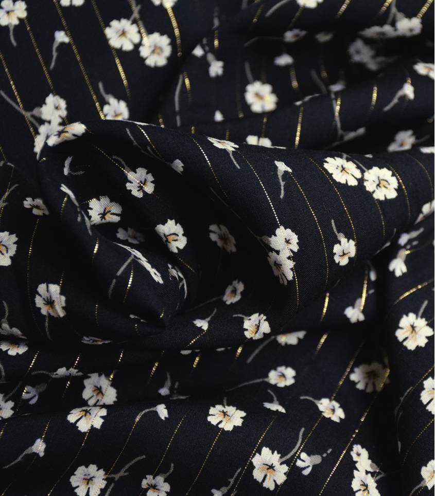 Tissu coton popeline fleurs fleuris gris noir Blouses Tissu Robes Tissu