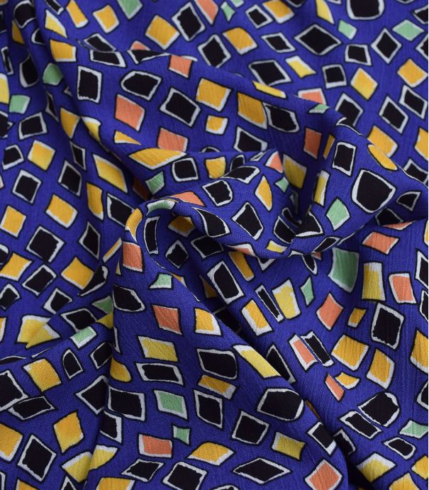 Tissu viscose crinkle Square - blue